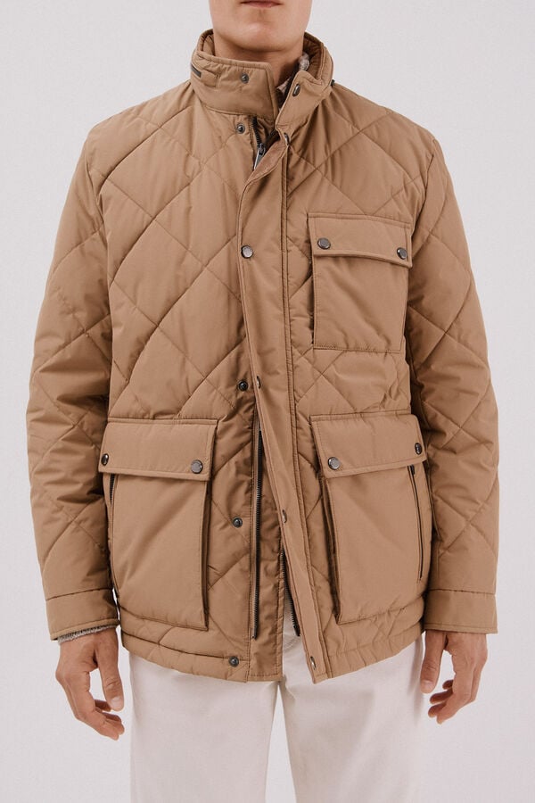 Cortefiel Diamond quilted jacket Camel