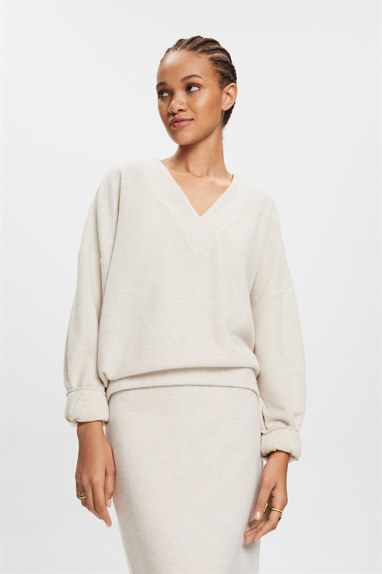 Sudadera corta cuello pico tejido suave Sweatshirts for women