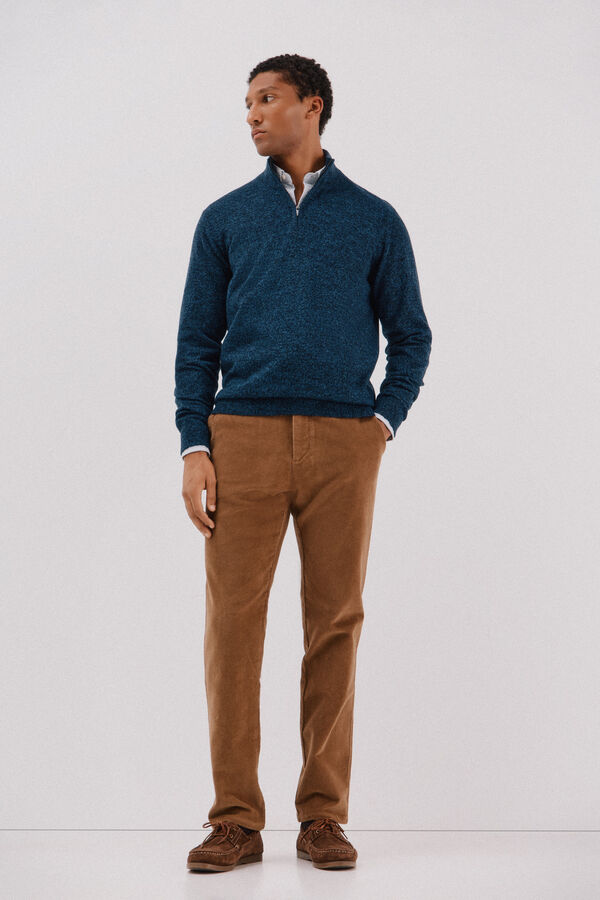 Cortefiel Twisted-knit wool jumper with zip Navy