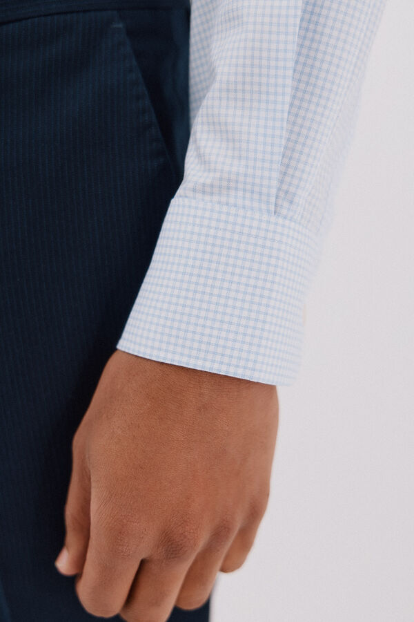 Cortefiel Camisa quadrados fácil de engomar Azul