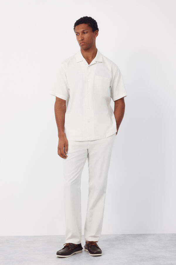 Cortefiel Trousers with elastic waistband and regular drawstrings Ivory