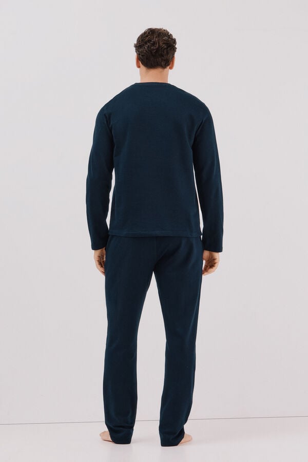 Cortefiel Fleece jersey-knit pyjamas set Navy