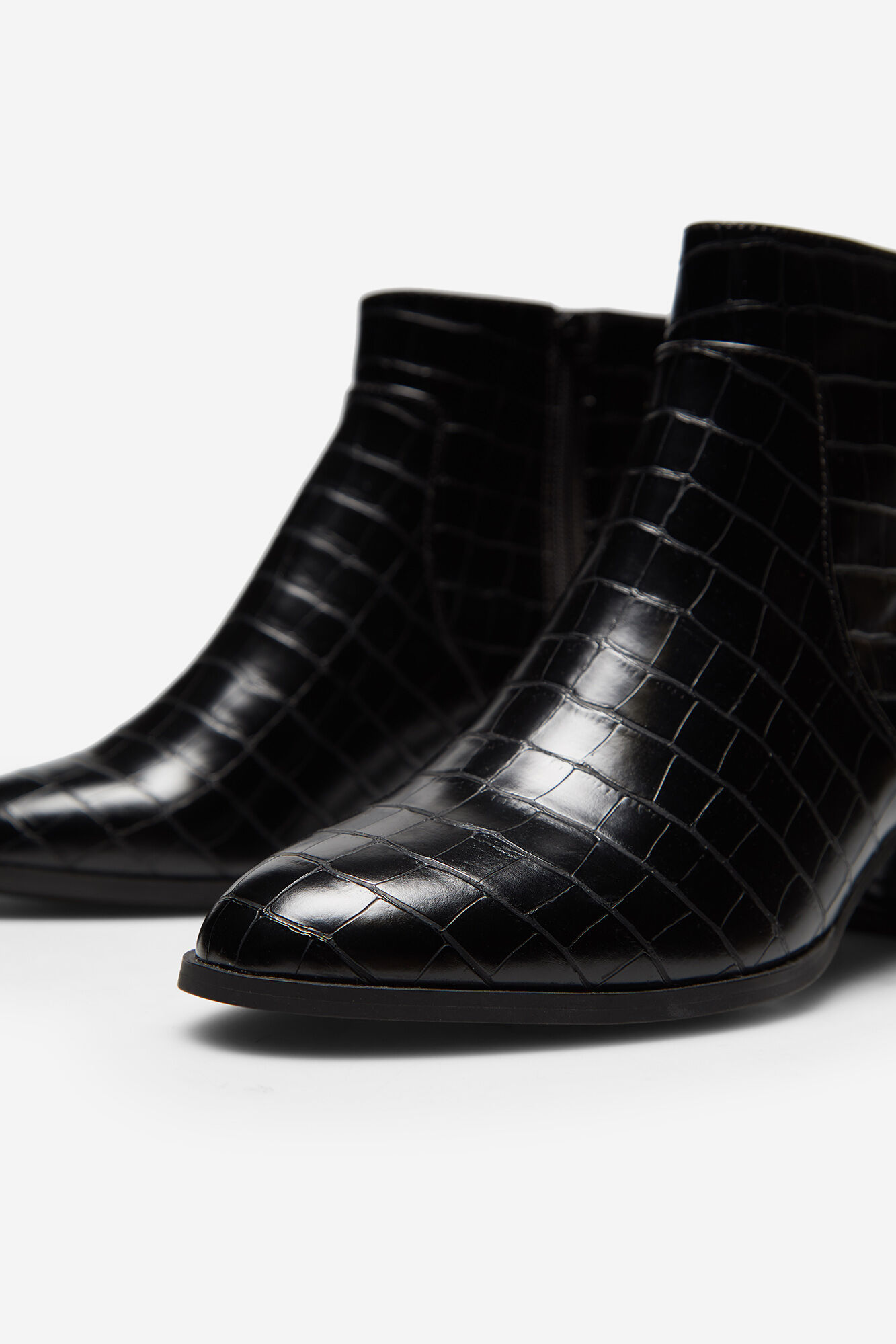 black croc effect ankle boots