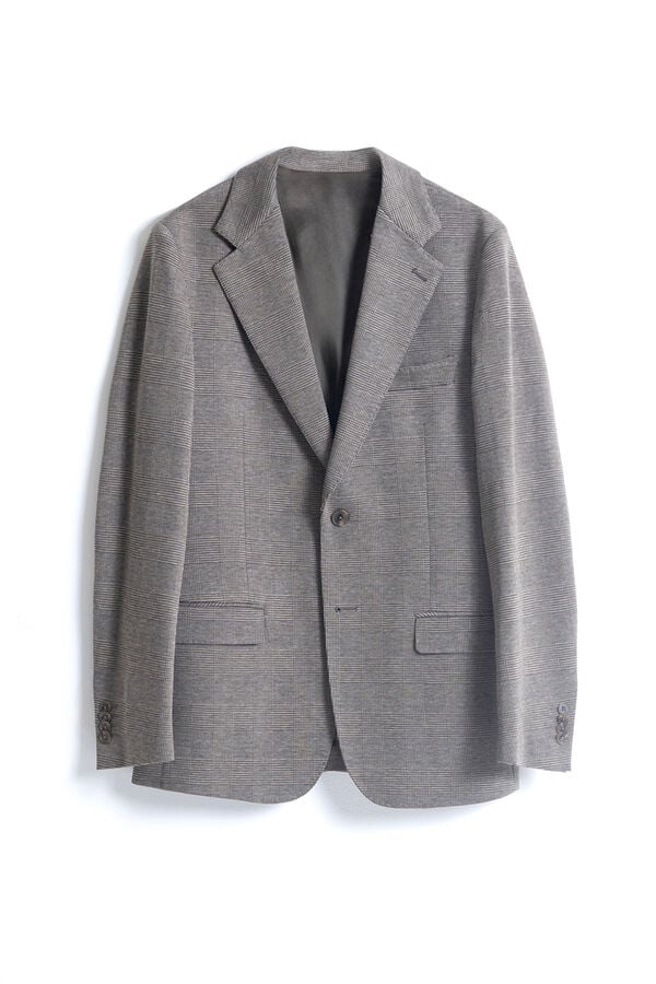 PuroEGO <br>Blazer xadrez galês slim fit Castanho
