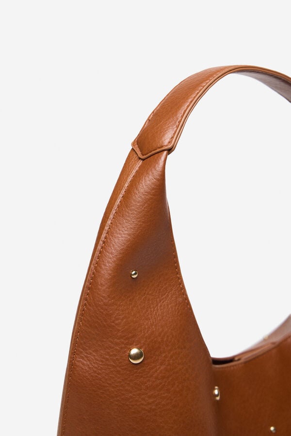 Cortefiel Studded hobo bag Nude