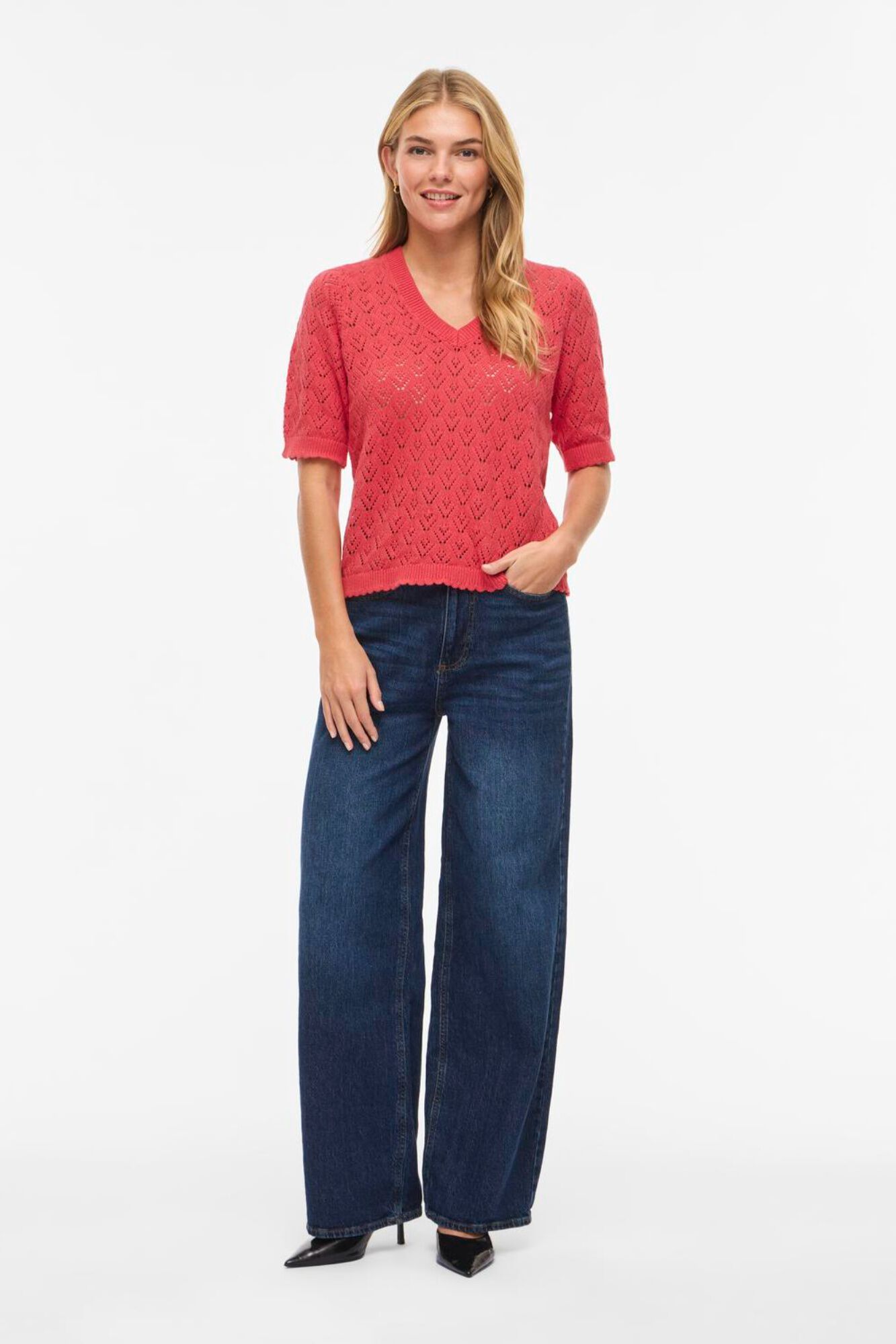 Vila Top de malha rendada em algod&atilde;o