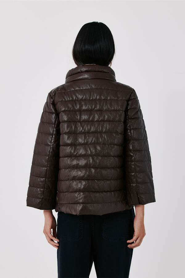 Cortefiel Faux leather puffer coat Dark brown