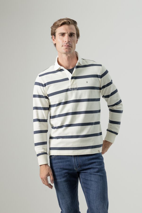 PuroEGO Striped cotton rugby polo shirt Ivory