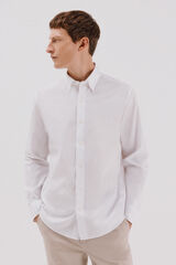 Cortefiel Camisa lisa algodón tencel Blanco