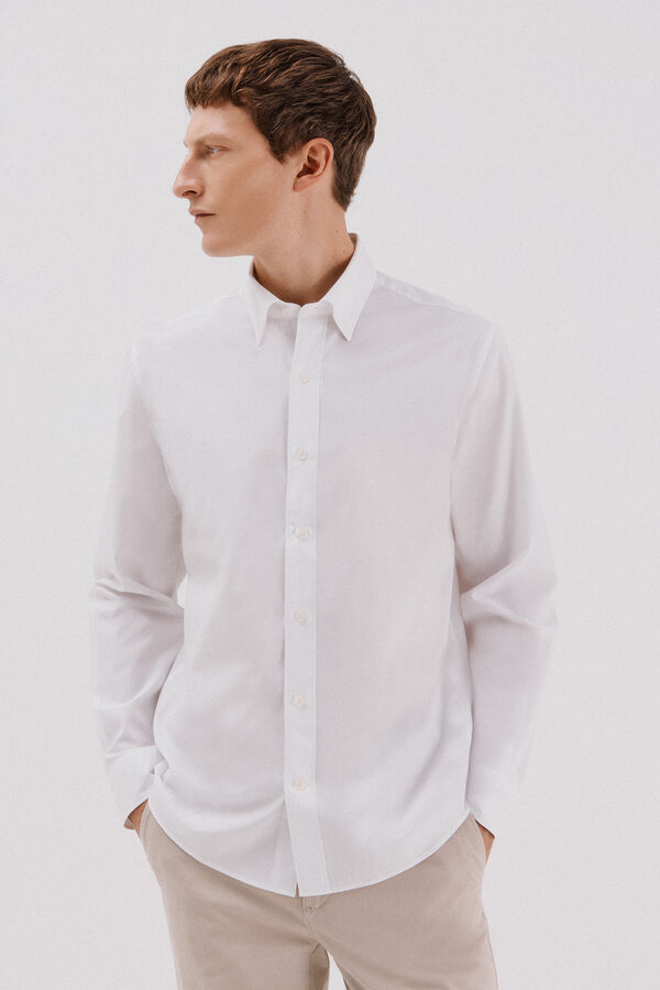 Cortefiel Camisa lisa algodón tencel Blanco