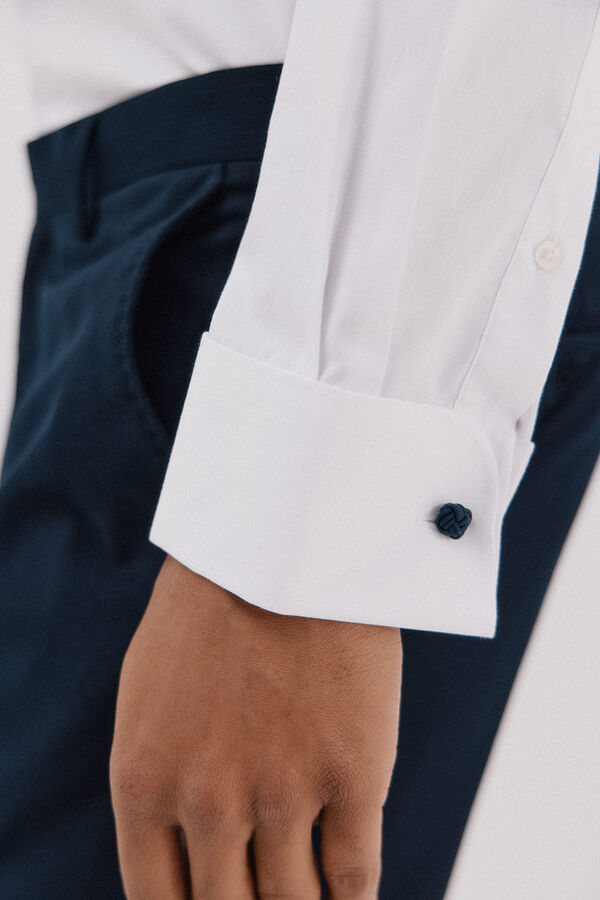 Cortefiel Tencel cotton striped dress shirt Navy