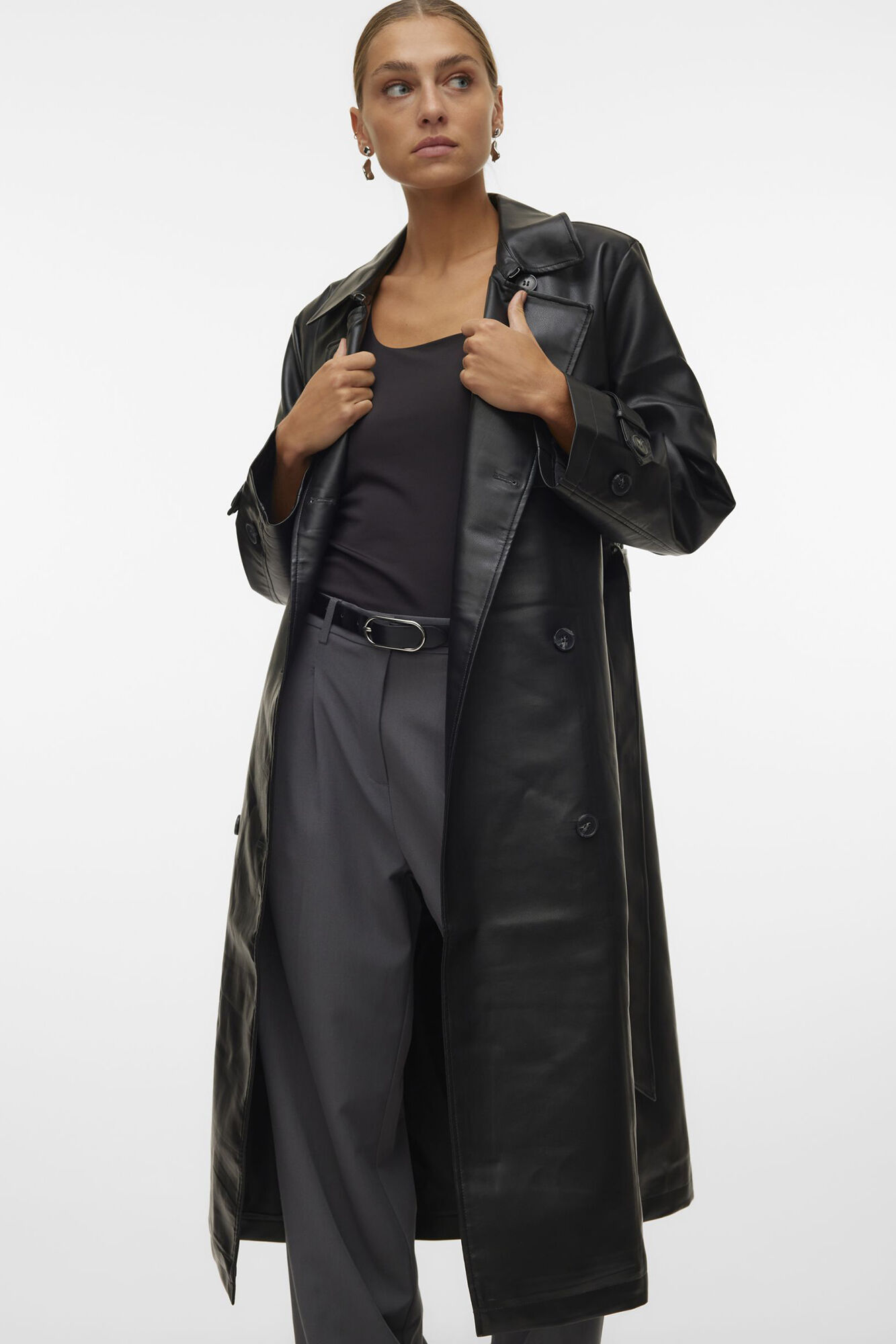 Faux leather long coat womens hotsell