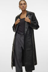 Vero Moda Gabardina larga efecto piel Negro
