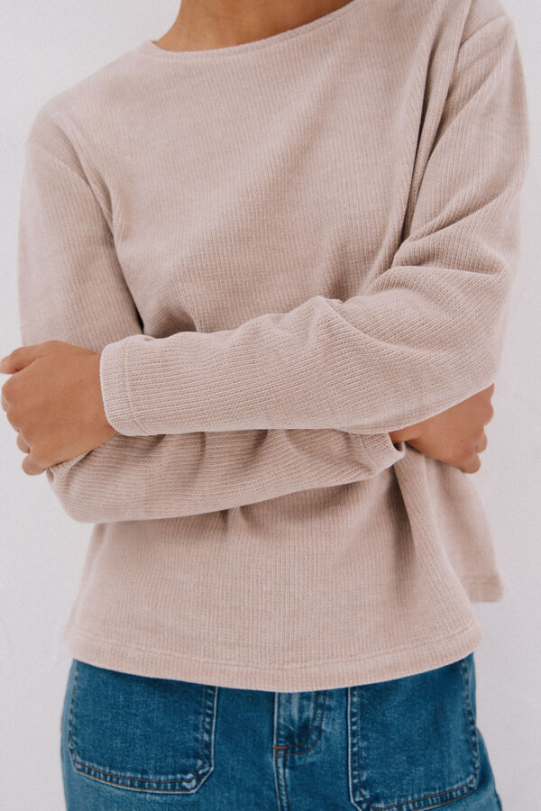 Cortefiel striped chenille t-shirt Beige