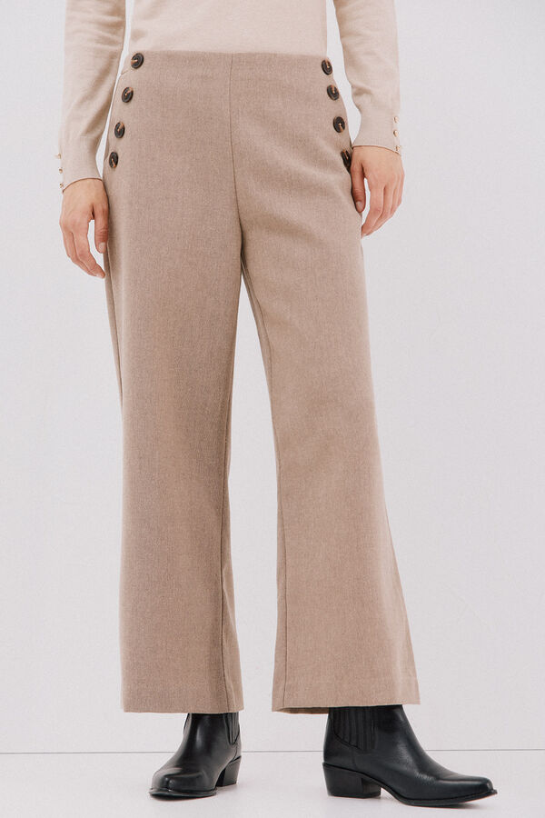 Cortefiel Women's cropped and wide-leg pants Printed beige