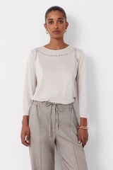 Cortefiel Hemstitch detail t-shirt Beige