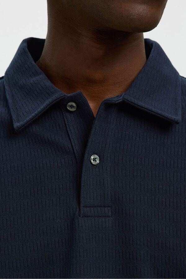 Selected Camisa polo jacquard de manga comprida , 100% algodão orgânico Azul