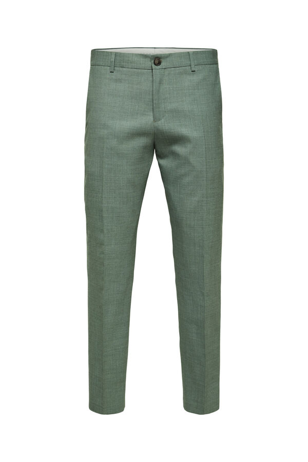 Cortefiel Slim fit linen trousers Green