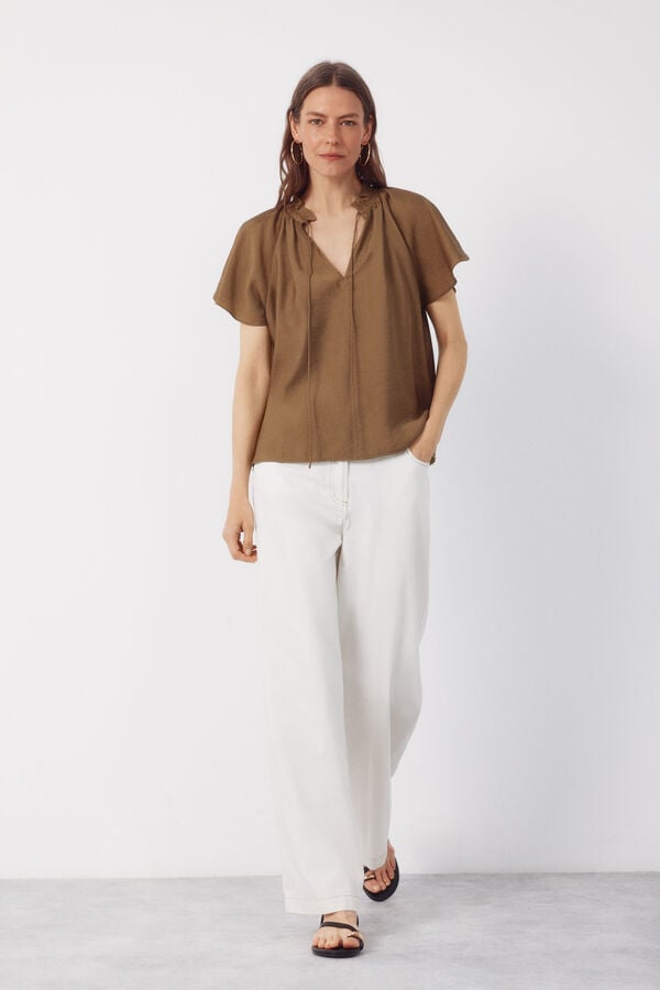 Cortefiel Blusa manga ragl&aacute;n Kaki