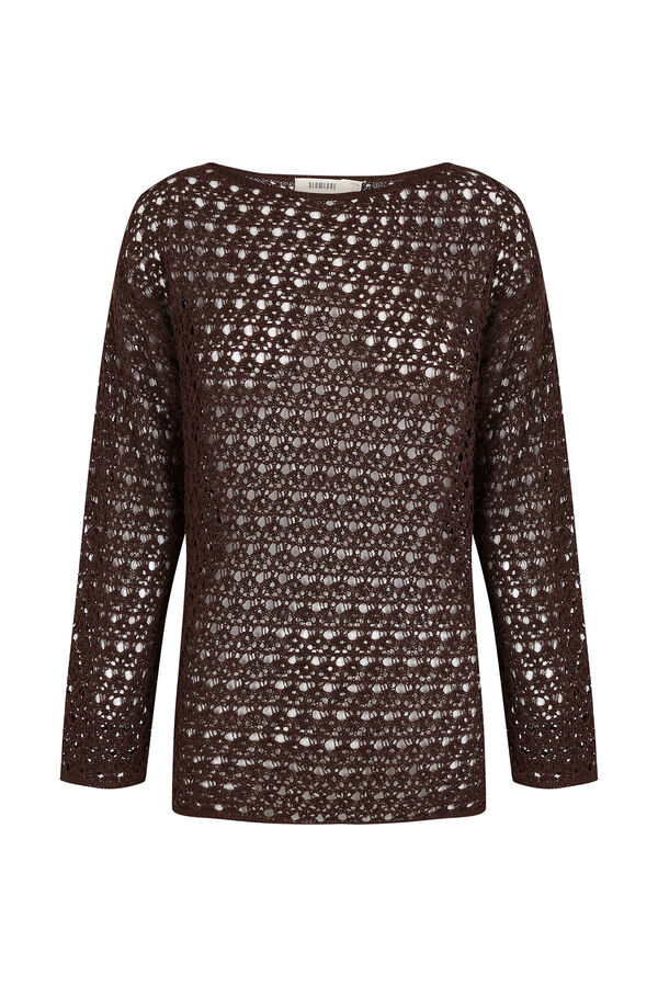 Slowlove Jersey punto calado Marr&oacute;n oscuro