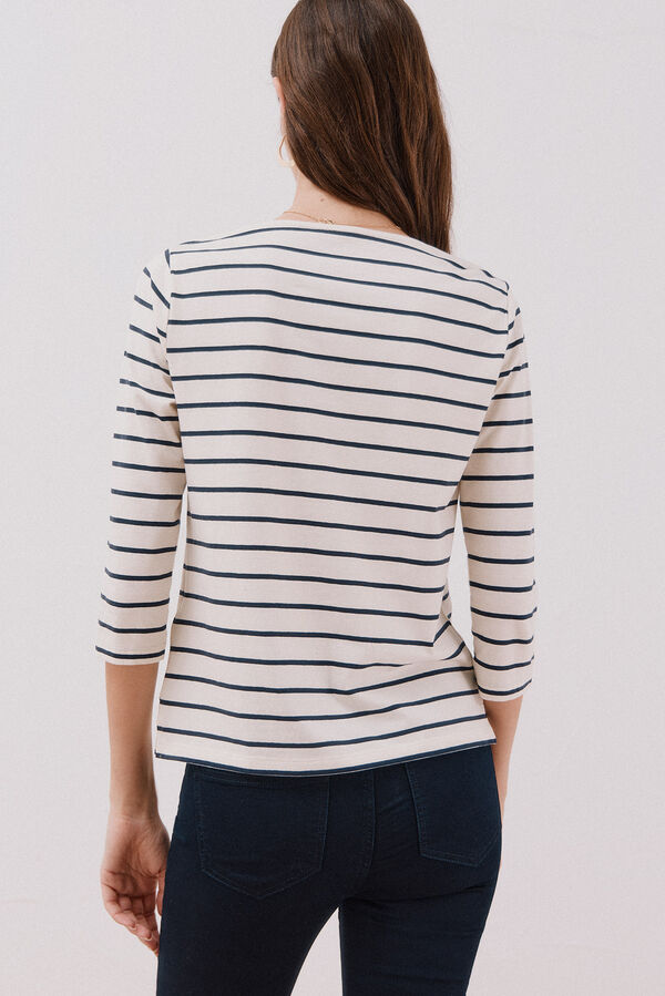 Cortefiel Essential boat neck T-shirt Printed blue