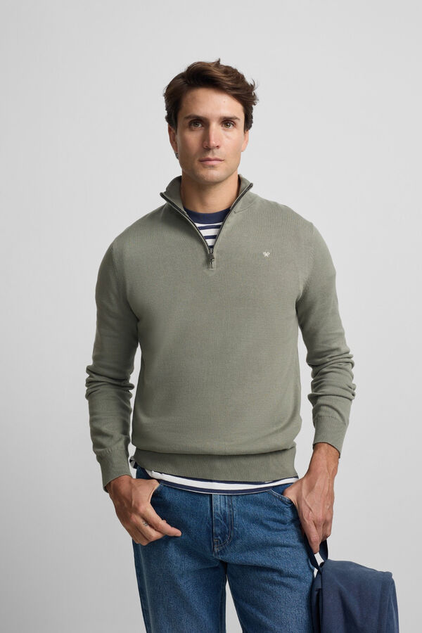 Silbon Camisola lisa meio fecho-&eacute;clair Verde