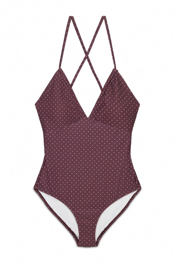 Cortefiel Shaping swimsuit with neckline Brown