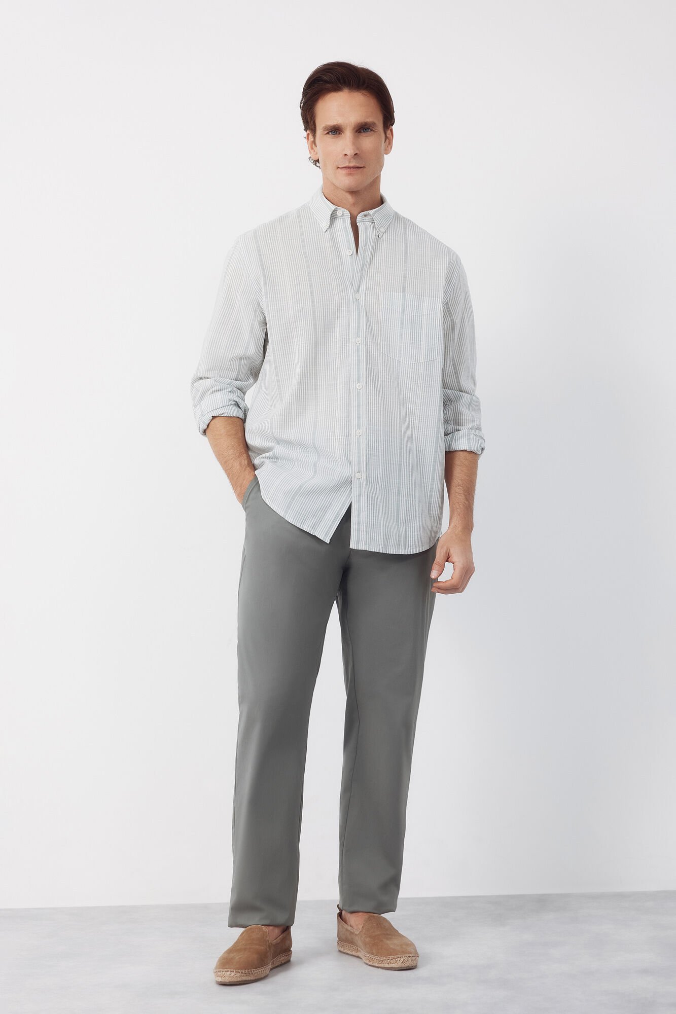 Cortefiel Striped cotton slub shirt