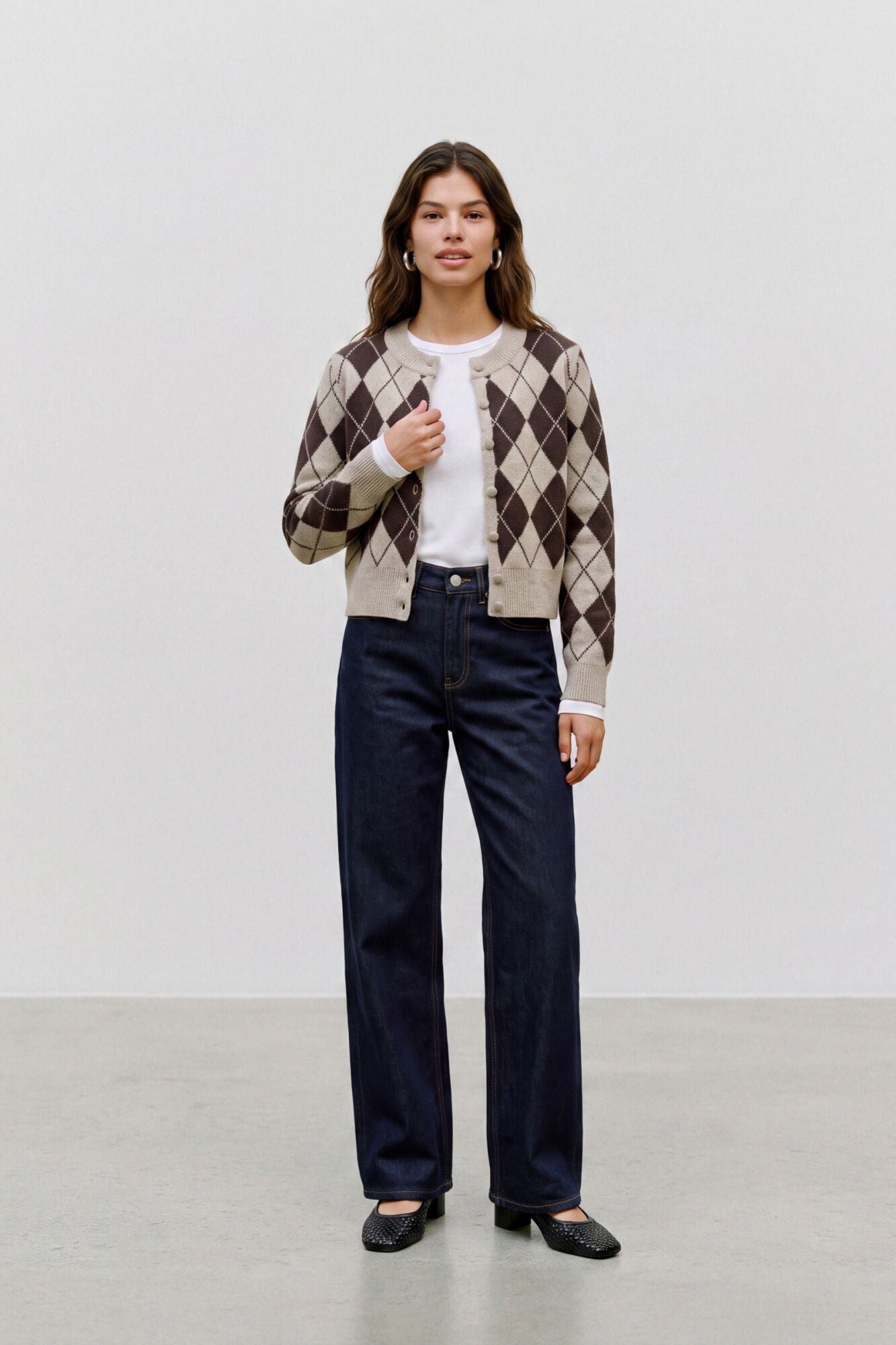 Vero Moda Casaco de malha losangos gola redonda