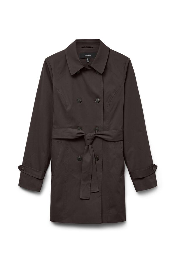 Vero Moda Gabardina curta cruzada com cinto Castanho