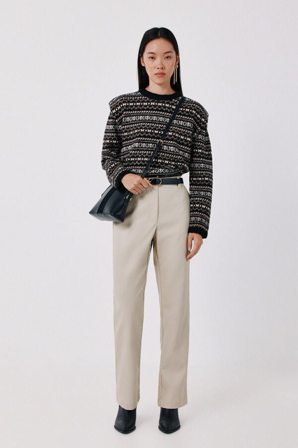 Cortefiel Faux leather women's trousers Ivory