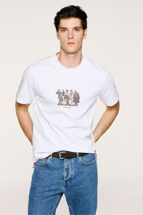Selected T-shirt manga com estampa 100% algodão orgânico  Branco
