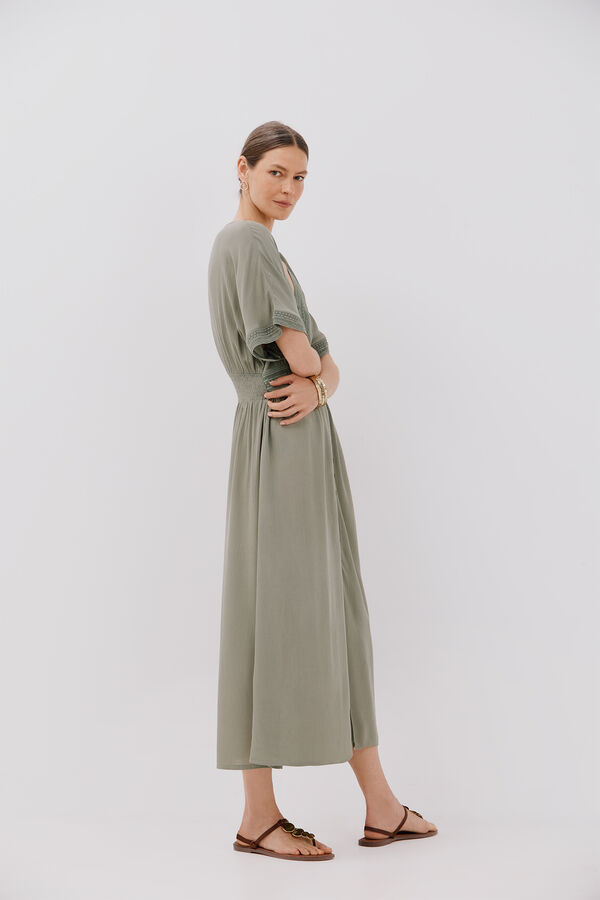 Cortefiel Vestido longo de renda Verde