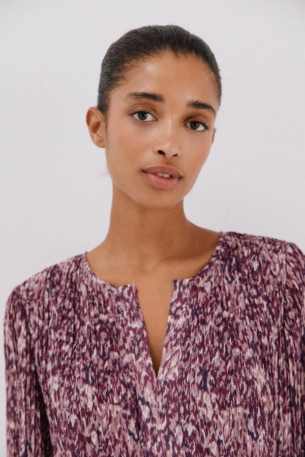 Cortefiel Blusa plisada contraste Estampado blanco
