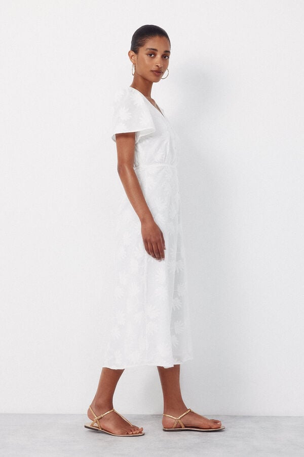 Cortefiel Embroidered dress White