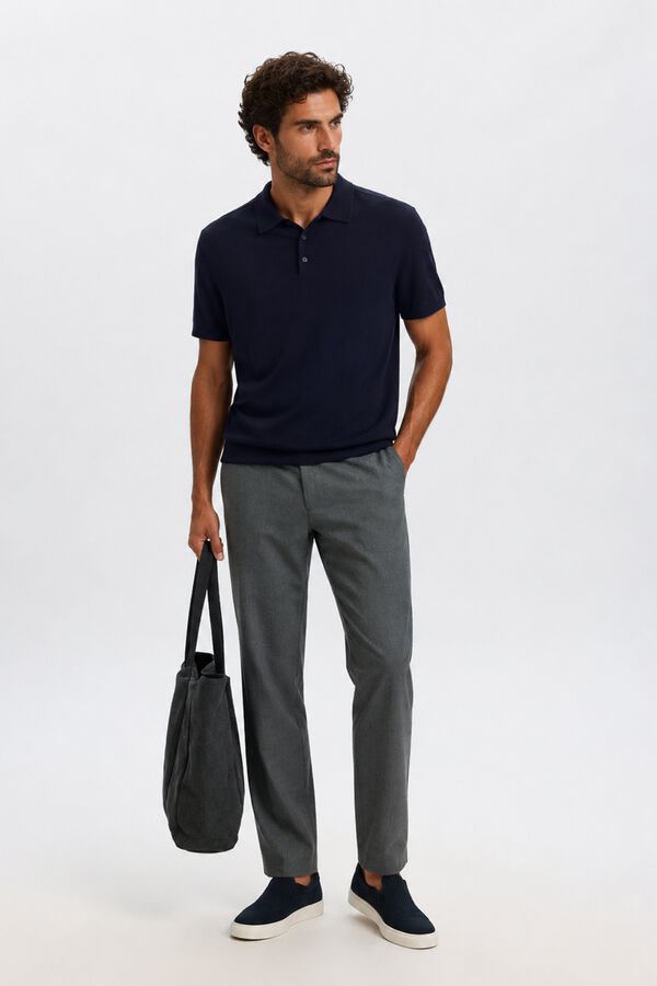 Selected Short sleeve jersey-knit polo shirt Navy