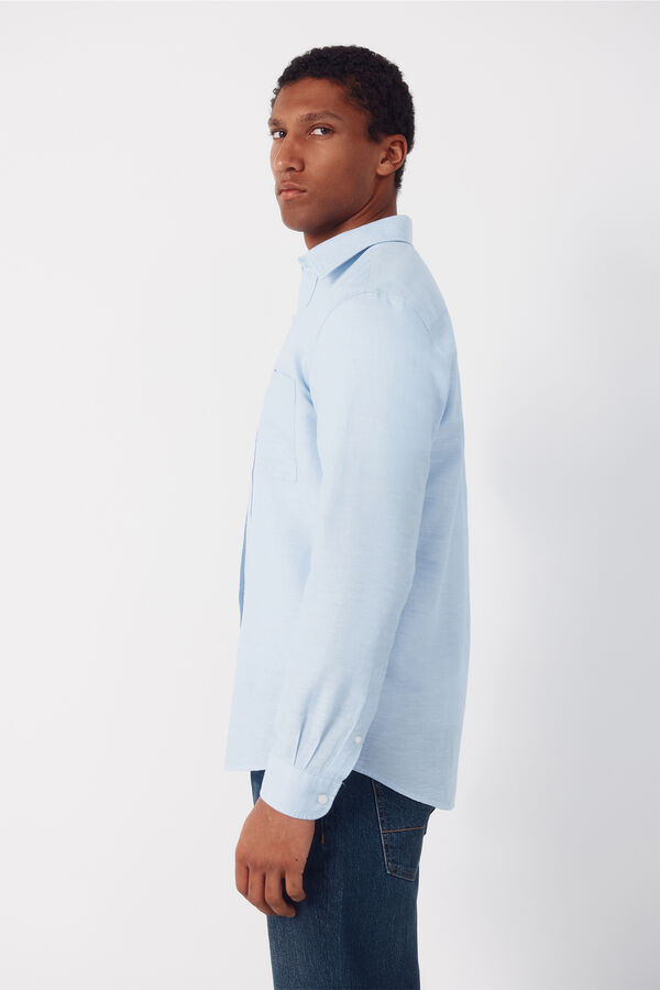 Cortefiel Plain linen cotton shirt Blue