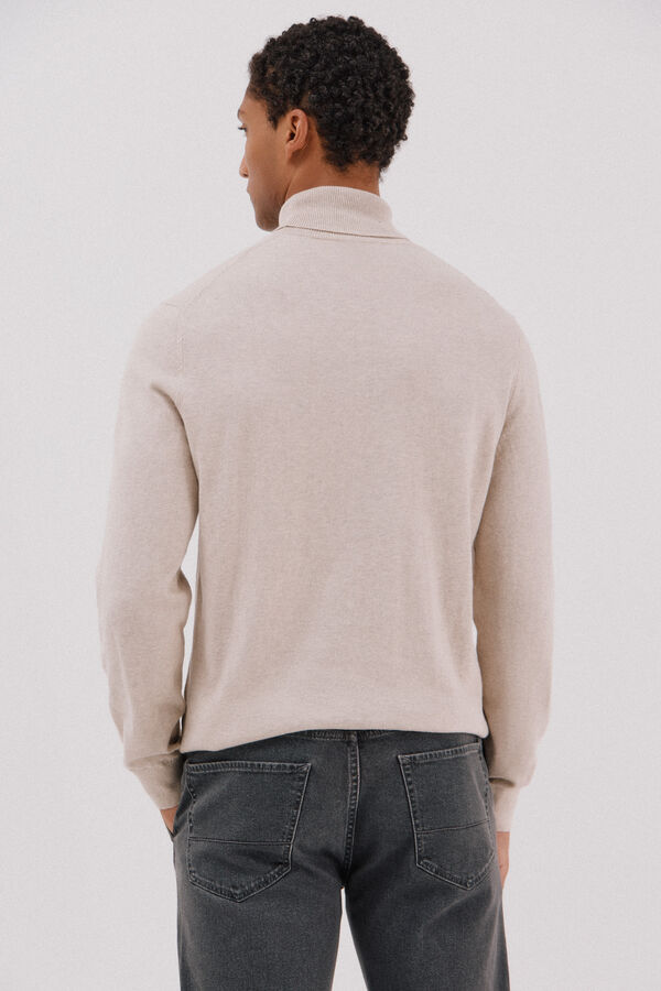 Cortefiel Cotton/silk cashmere high neck jumper Beige