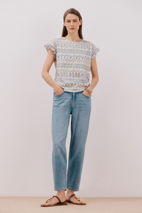 Cortefiel Essential ruffle t-shirt Printed beige