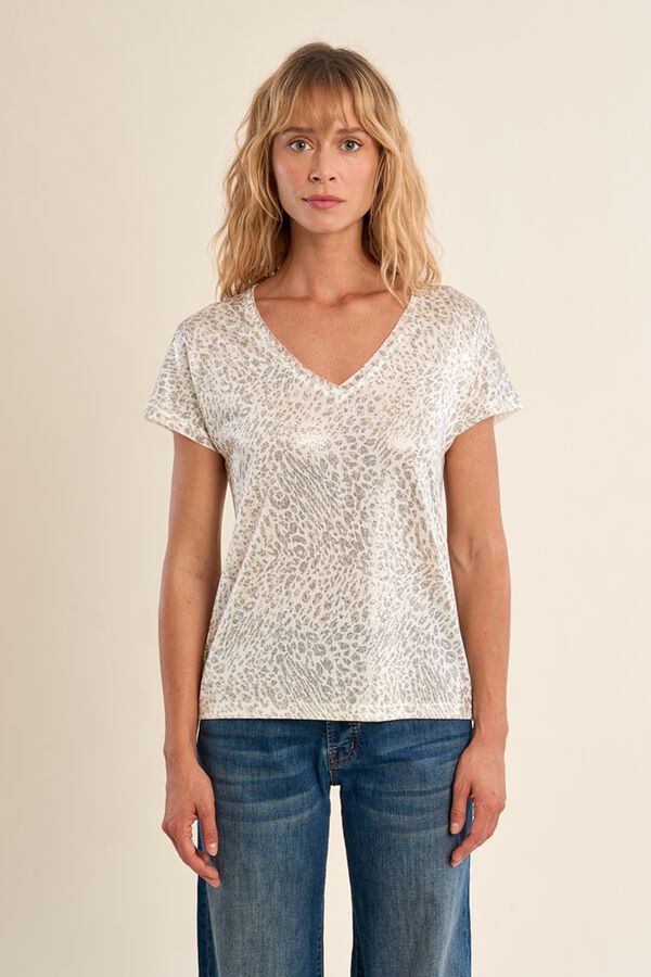 Molly Bracken T-shirt de mulher de manga curta estampado animal Branco