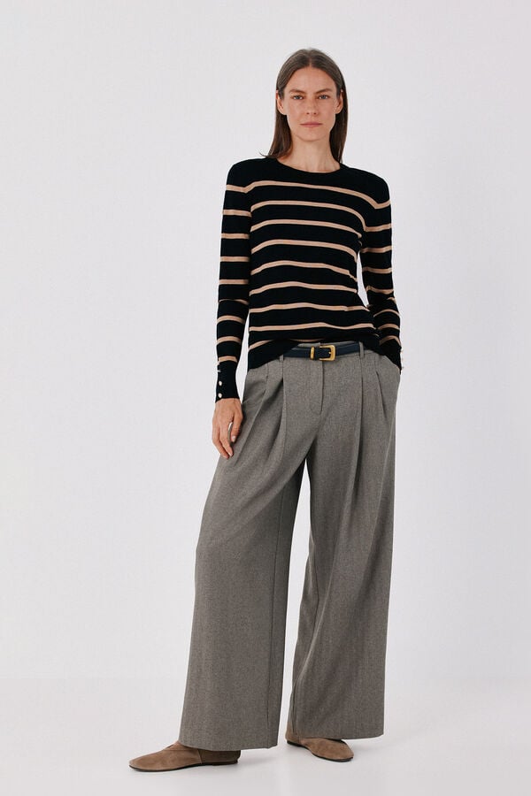 Cortefiel Striped fine knit jumper Black
