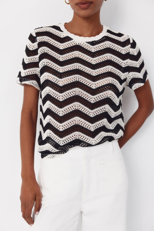 Cortefiel Top crochet zig-zag Black