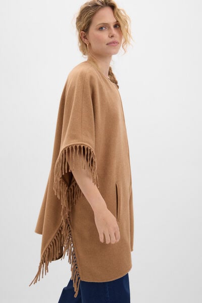 Cortefiel Fringed cape coat Beige