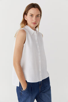 Cortefiel Camisa sin mangas lino Blanco