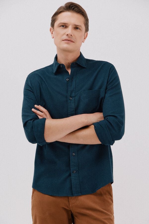 Cortefiel Flannel herringbone shirt Navy