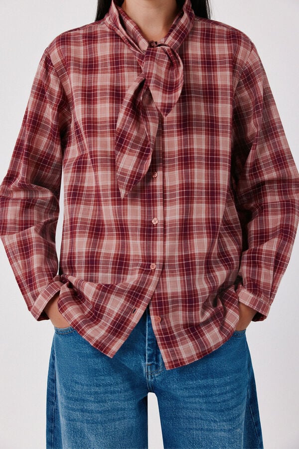Cortefiel Plaid tie shirt Pink