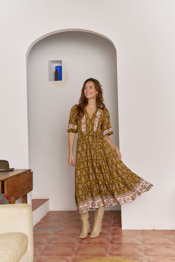 Jaase Vestido midi Mila com estampado Amalie Tostado