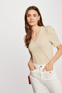 Cortefiel Ribbed T-shirt Ivory