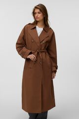 Vero Moda Long trench coat with belt Dark brown