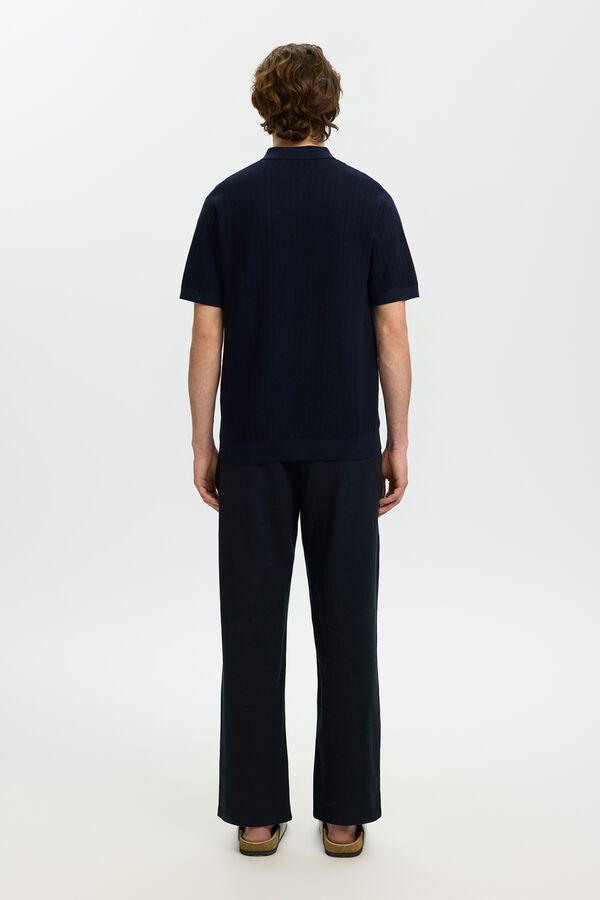 Selected Polo de malha com meio fecho-&eacute;clair Azul